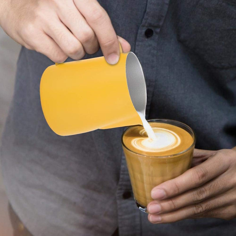 Coffee Pitcher, Stainless Steel Milk Frothing Cup Jug Pitcher Latte Art for Home Coffee Shop Use 600ml (Yellow) - NewNest Australia