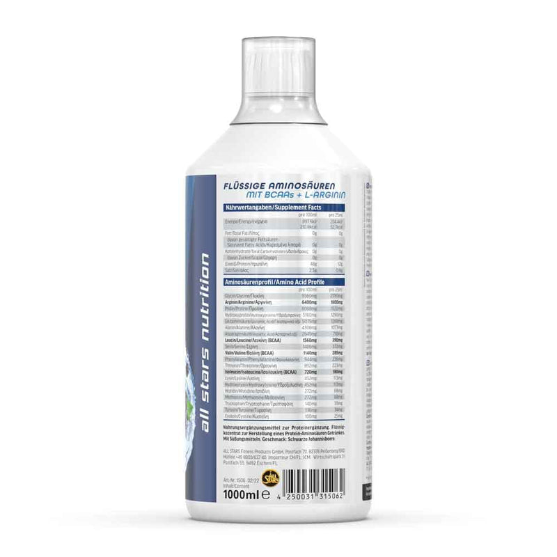 All Stars Amino Liquid 1000 Ml Black Currant I Amino Acids Liquid & High Dosage I Drink With Bcaa + Glutamine + L-Arginine I Syrup For Mixing With Water I Liquid Supplement Sugar-Free - NewNest Australia