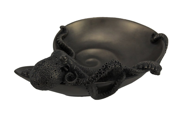 NewNest Australia - Veronese Design Container of Curiosity Bronze Finish Octopus On Nautilus Shell Tray 