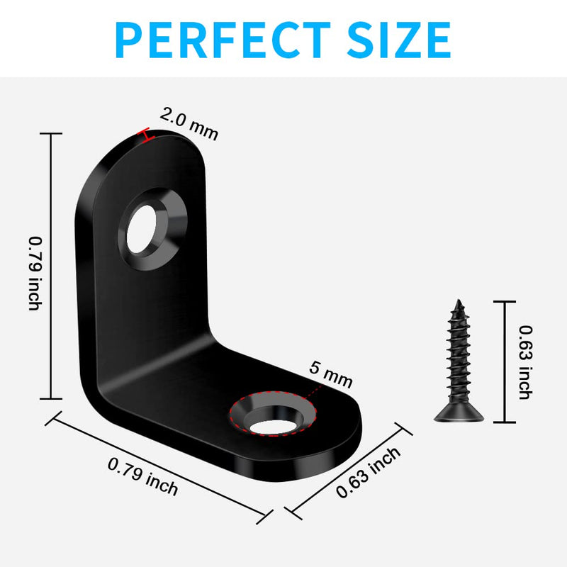 40PCS Black L Bracket Corner Brace Small L Brackets for Wood, Metal Corner Bracket, Right Angle Bracket for Wood Furniture Chair Drawer Cabinet with 80PCS Screws (0.79 x 0.79 inch) 20 mm - NewNest Australia