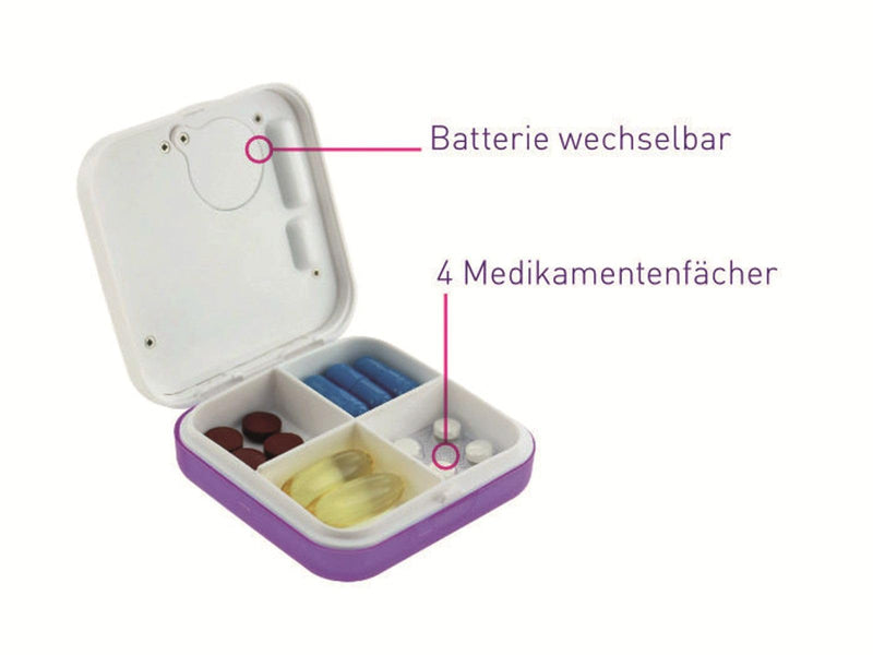 scala pill box timer 4 compartments, 5 alarm times white - NewNest Australia