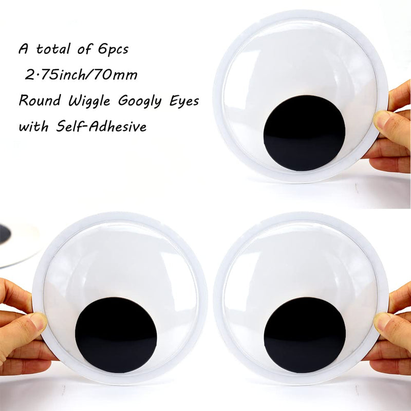 6 Pieces 2.75 Inches Googly Eyes Plastic Wiggle Eyes with Self Adhesive Black White Googly Eyes for DIY Crafts Christmas Halloween Decoration 2.75in/70mm-6pcs - NewNest Australia