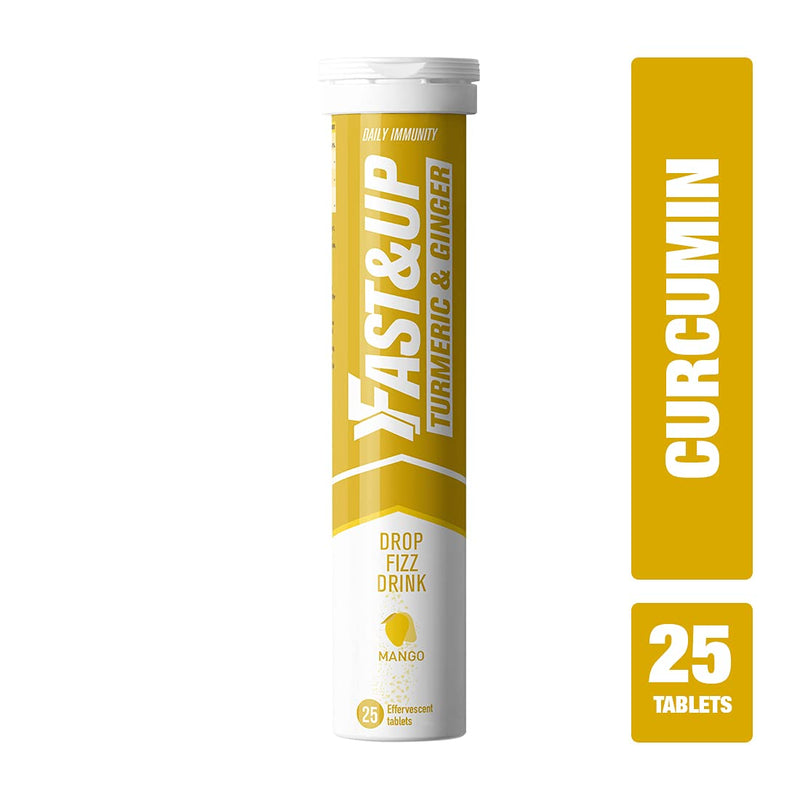 Fast&Up Turmeric & Ginger – Natural Curcumin – Super Herbs – Zinc, Ginger & Black Pepper – 25 Effervescent Tablets - Mango Flavour 25 Count (Pack of 1) - NewNest Australia