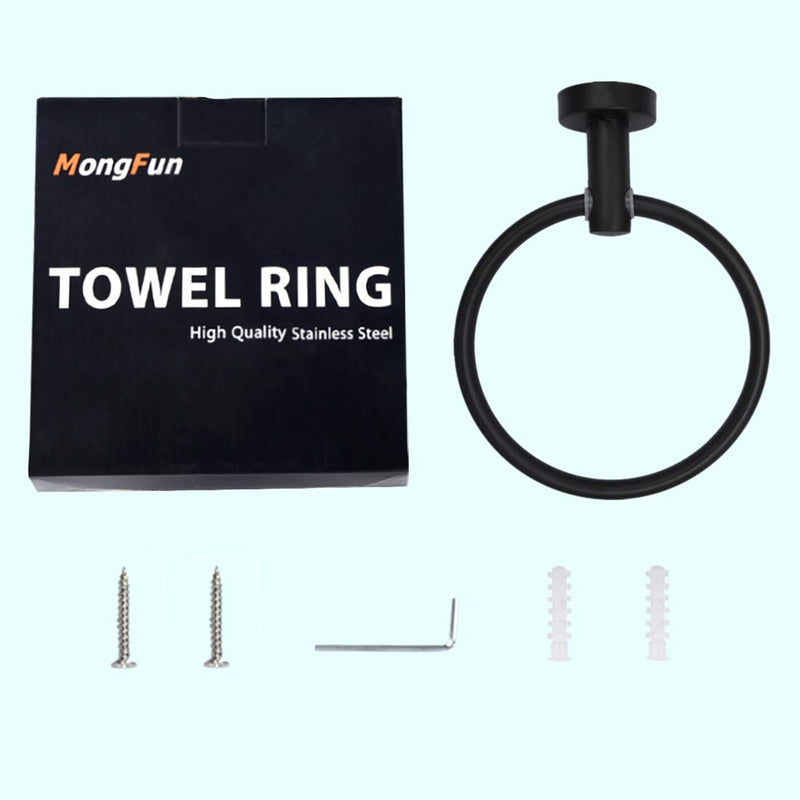 Hand Towel Ring for Bathroom - Black Hand Towel Holders Hanger for Bath Towel with Wall Mounted Accessory Hardware - Stainless Steel Waterproof Hook (Drill Needed) - NewNest Australia