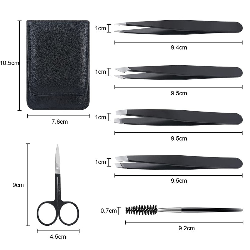 Uraqt Tweezers Set, 6-Piece Eyebrow Plucking Tweezers Set With Slanted Tweezers Pointed Tweezers Scissors And Leather Case Eyebrow Plucking Set For Men And Women - NewNest Australia