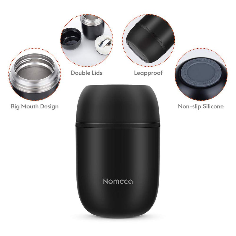 NewNest Australia - Insulated Lunch Container Wide Mouth Hot Food Jar Nomeca 16Oz Stainless Steel Vacuum Food Soup Flask With Spoon Leakproof Keep Food Hot Cold Bento Lunch Box for Kid Adult School Office Outdoor, Black 16 OZ 