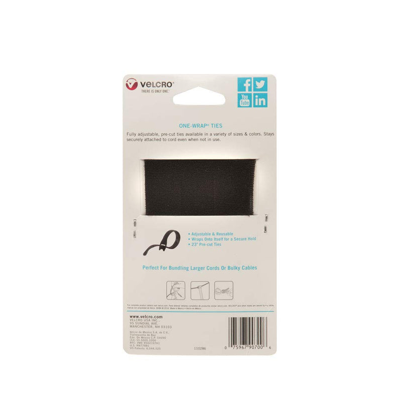 VELCRO Brand ONE-WRAP Ties | Reusable Pre-cut and Self Gripping | For Bundling Hoses, Wood, Heavy Duty Extension Cords | 3 Ct 23” x 7/8” | Black - 90700 3 Ties - NewNest Australia