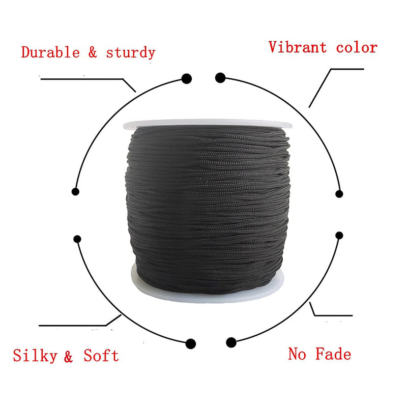 1.0MM 136 Yard Nylon Cord Rattail Trim Thread for Chinese Knotting,Macrame,Kumihimo Beading,Jewelry Making,Bracelets (Black) Black - NewNest Australia