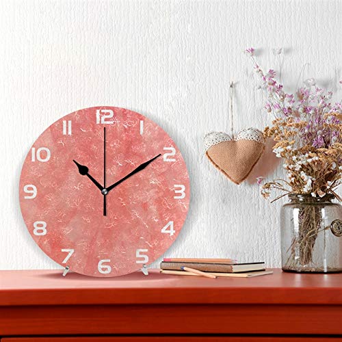NewNest Australia - ALAZA Vintage Coral Color Round Acrylic Wall Clock, Silent Non Ticking Oil Painting Home Office School Decorative Clock Art 
