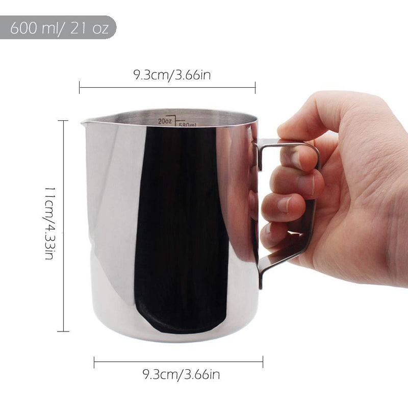 Milk Pitcher Milk Frothing Jug, YOCZOX 600 ml Stainless Steel Jug Cup Barista Milk Jug Cafe Latte Maker with Art Latte Decorating Art Pen for Barista Cappuccino Espresso Machine Coffee - 21 oz 600ml - NewNest Australia