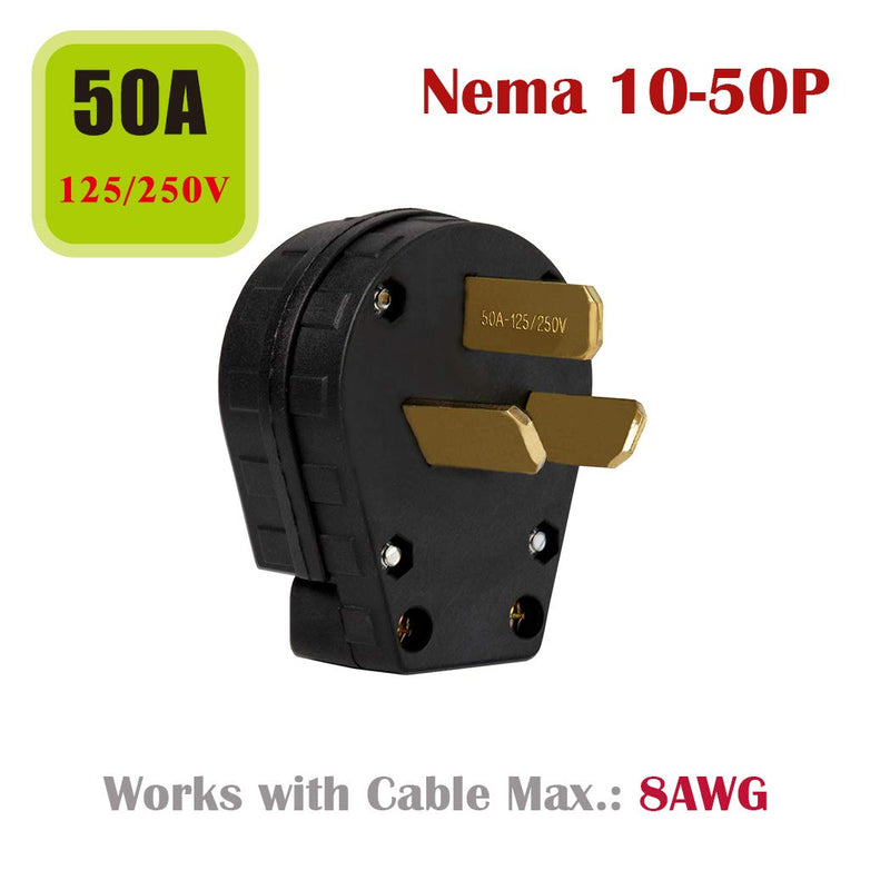 Nema 10-50P Plug 50-Amp 125V-250V 125/250V Dryer Plug Angled, 3 Pole 3 Wire Grounding Straight Blade Plug for Dyer and Ranges LK3351 - NewNest Australia