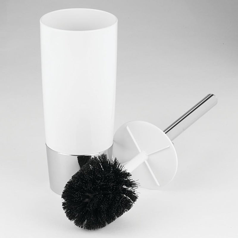 iDesign 99000 Duetto Plastic Toilet Bowl Brush and Holder, Slim Set for Bathroom Cleaning and Storage, 4" x 4" x 17.2", White and Chrome - NewNest Australia