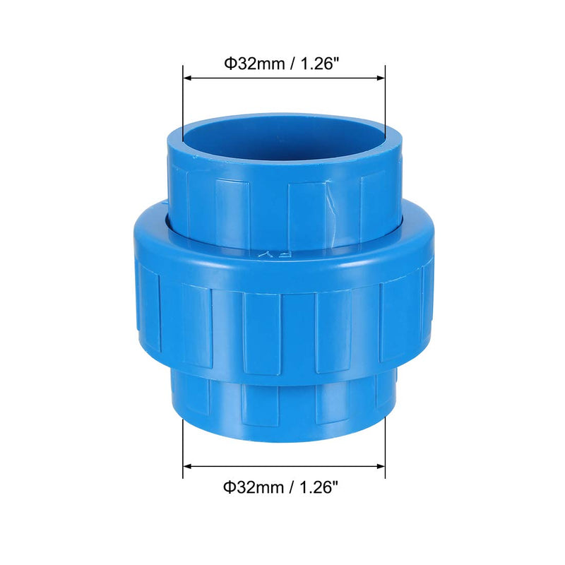 uxcell 32mm X 32mm PVC Pipe Fitting Union Solvent Socket Quick Connector Blue 2pcs - NewNest Australia