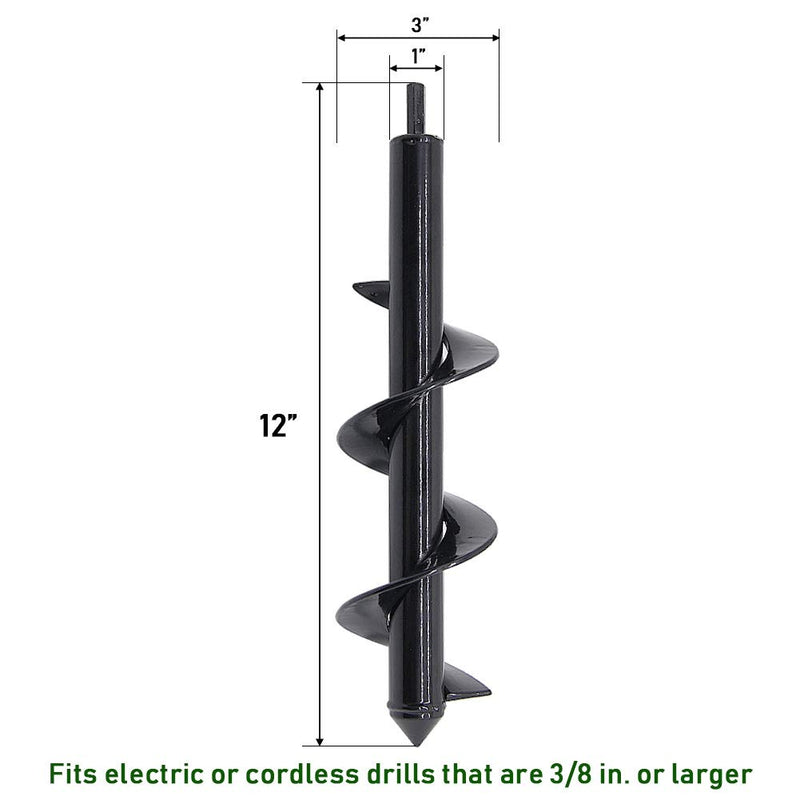 Twinkle Star Garden Auger Spiral Drill Bit 3 x 12 Inch with Garden Genie Gloves, Plant Bulb Auger Fits for 3/8 Inch Dill - NewNest Australia