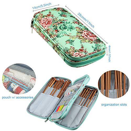 KOKNIT Knitting & Crochet Kit, 9.5" Lightweight Smooth Single Pointed Bamboo Knitting Needles, with 17 Crochet Hooks & Accessories & Elegant Storage Case, Best Gift for Beginner Peony Flower - NewNest Australia