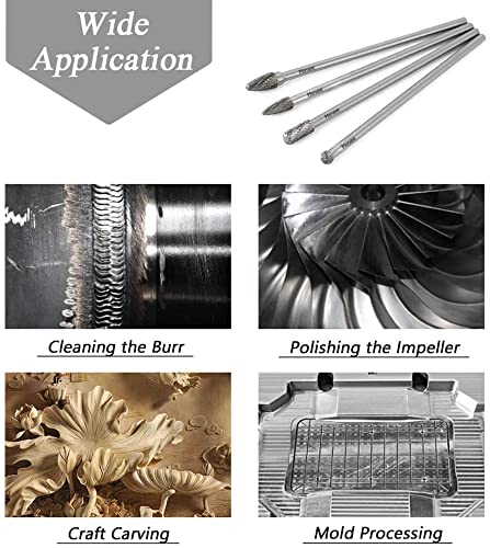 Mesee Set of 4 Tungsten Carbide Rotary Burrs, 6 Inch Long Double Cut Rotating Burr with 6mm Shank Files Rasp Bit Tools Kit for DIY Woodworking Metal Carving Polishing Engraving Drilling - NewNest Australia