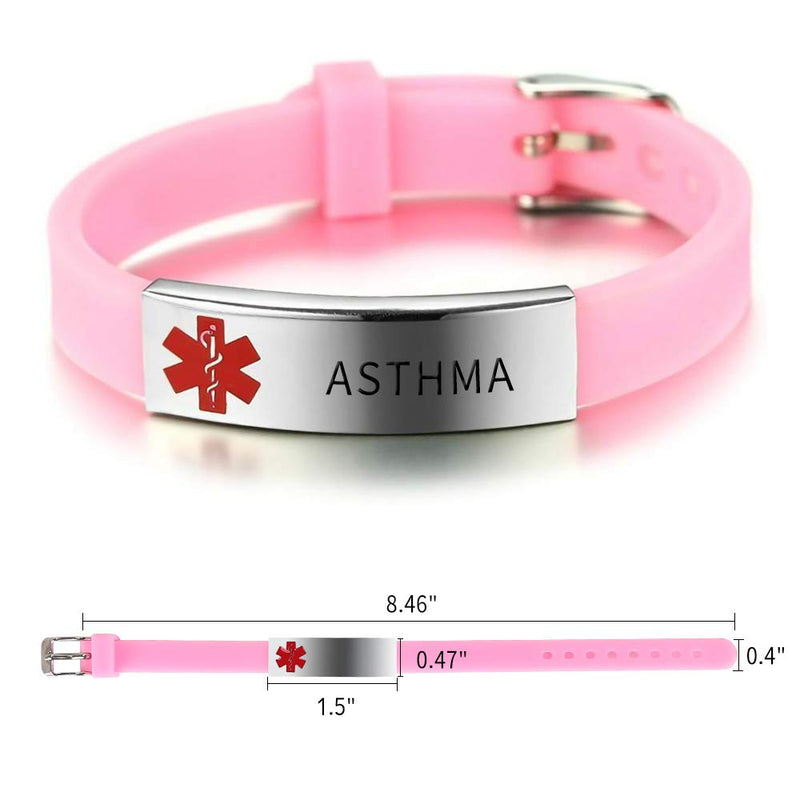 HEABY Medical Alert ID Bracelet Laser Engraved Asthma Adjustable Wristband for Men Women Emergency First Aid Pink - NewNest Australia
