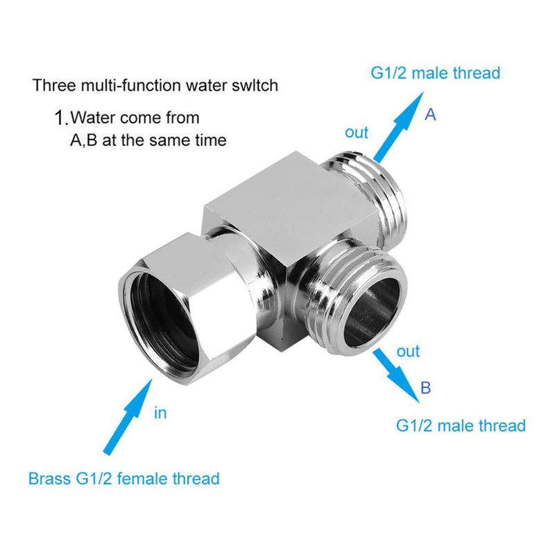 3-Way Bathroom Angle Valve G1/2 Inch T-adapter Valve with One Inlet and Two Outlets Shower Arm Diverter Valve Brass Water Distribution Valve Splitter for Bath Toilet Bidet Sprayer Shower Head - NewNest Australia