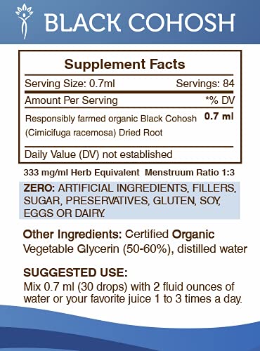 Black Cohosh Tincture Alcohol-Free Liquid Extract, Responsibly farmed Organic Black Cohosh (Cimicifuga Racemosa) Dried Root (2 FL OZ) 2 Fl Oz (Pack of 1) - NewNest Australia