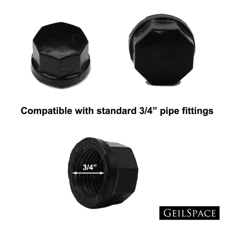 GeilSpace Cap, Malleable Iron Pipe Fittings - Vintage DIY Industrial Shelving, Industrial Decor, Furniture DIY (3/4", Black) 0.75 Inch - NewNest Australia