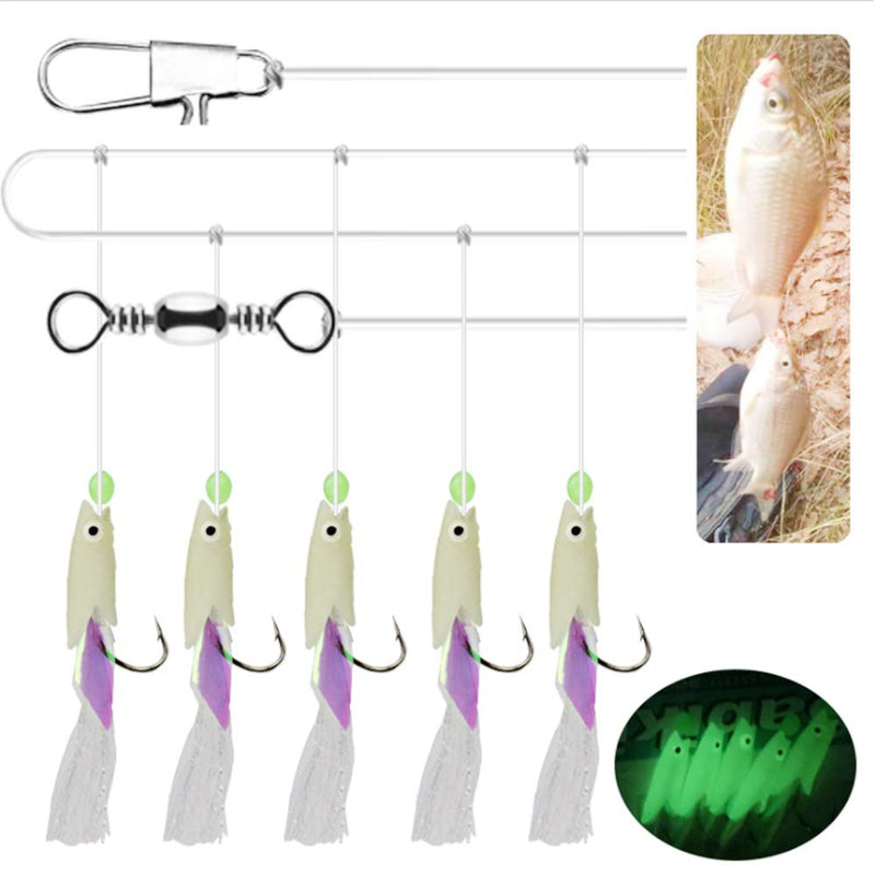 NA 8 Packs/40 Hooks Size 1#/2#/3#/4# Luminous Sabiki Rigs Fishing Flasher Lures Bait Rigs Fish Skin Glow Fishing Lure Fishing Beads High Carbon Hooks for Fresh/Saltwater - NewNest Australia