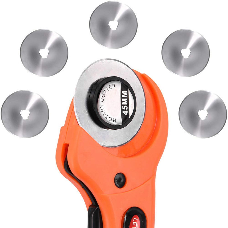 Bestgle 45mm Rotary Cutter with 6pcs Cutting Blades Replacement, Ergonomic Soft Handle and Safety Lock Rolling Cutter Tool Ideal for Quilting Cutting Fabric, Arts Crafts, Paper, Leather Suits - NewNest Australia