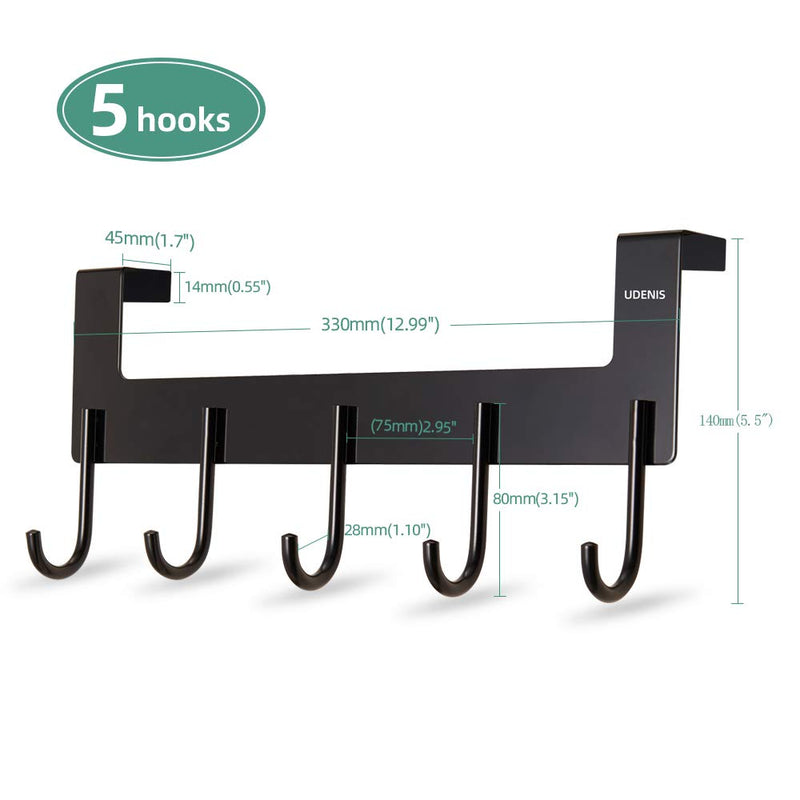 NewNest Australia - Over Door Hanger Heavy-Duty Hook, Hanging Clothes,Coat,Bag,Robe,Towel,Bathroom,Closet,Back of Door Hanger,Sturdy Anti-Rust Lightweight 5-Hooks Aluminum Black 