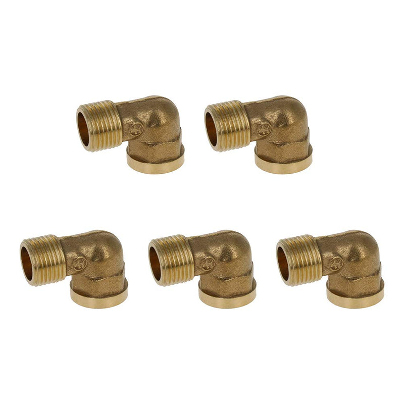 Aicosineg 5pcs 1/2 PT Male x 1/2 PT Female Coupling Brass Elbow Pipe Fitting 90 Degree L Shape Connector for Connect Water Pipes Oil Fuel Inert Gases Brass Tone 5 Pieces - NewNest Australia