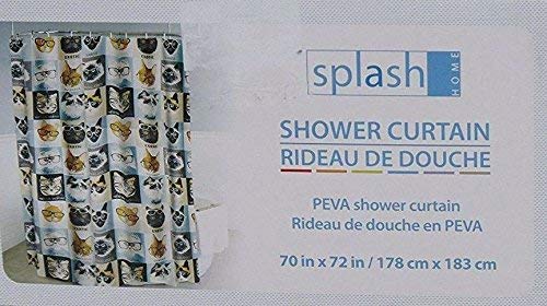 Splash Home Peva 4G Cats & Glasses Curtain Liner Design for Bathroom Showers and Bathtubs Free of Pvc Chlorine and Chemical Smell-Eco-Friendly-100% Waterproof, 72 X 70 Inch-Hazel, 70 x 72 Inch, Ice - NewNest Australia