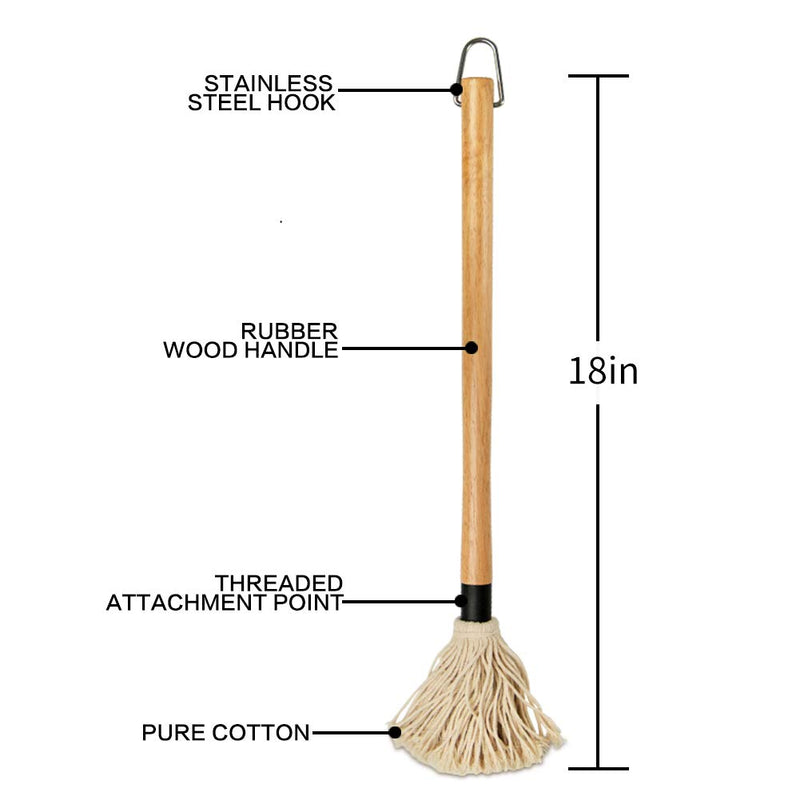 NewNest Australia - YFWOOD 18 Inch Grill Basting Mop Wooden Long Handle with 3 Extra Replacement Heads for BBQ Grilling Smoking Steak 