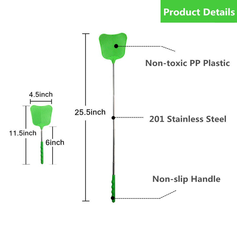 foxany Fly Swatters Extendable, Durable Plastic Fly Swatter Heavy Duty Set, Telescopic Flyswatter with Stainless Steel Handle for Indoor/Outdoor/Office (3 Pack) - NewNest Australia