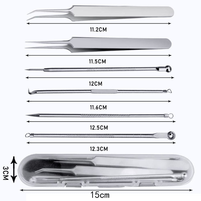 6 Pieces Blackhead Remover Tool Kit, Stainless Steel Comedone Extractor Tweezers Acne Needle Blemish Whitehead Removal Pimple Zit Spot Popper Patches for Nose Face Skin - NewNest Australia