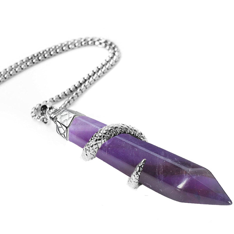 BEADNOVA Healing Crystal Necklace for Women Men Energy Healing Crystal Pendant Gemstones Jewelry Pendulum Crystal Divination (Hexagonal, 18 Inches Stainless Steel Chain) Amethyst - NewNest Australia