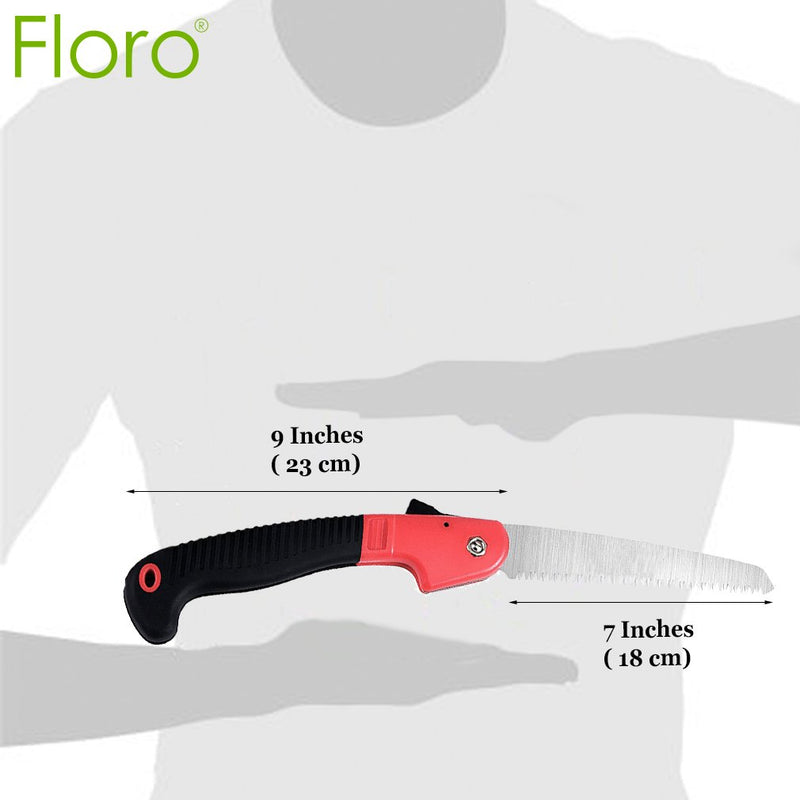 FLORO Folding Hand Saw, 7 Inches Blade, Manganese Steel Folding Trim Pruner with Safety Lock, Convenient, Lightweight Gardening Tool, Non-Slip Ergonomic Handle, Ideal for Tree, Shrubs, Twigs Pruning - NewNest Australia