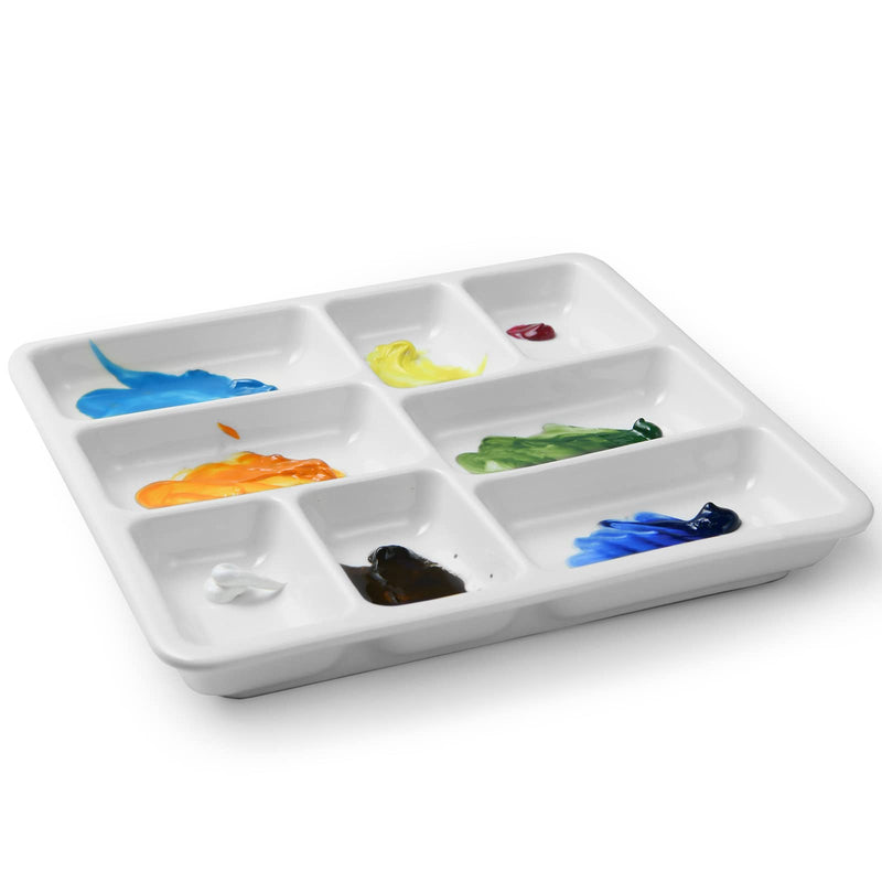MEEDEN 8-Well Ceramic Artist Paint Palette, Square Porcelain Watercolor Palette, White Ceramic Mixing Tray for Gouache Painting, Oil Painting, Acrylic Painting & Tempera Painting, 7"× 7"× 0.9" - NewNest Australia