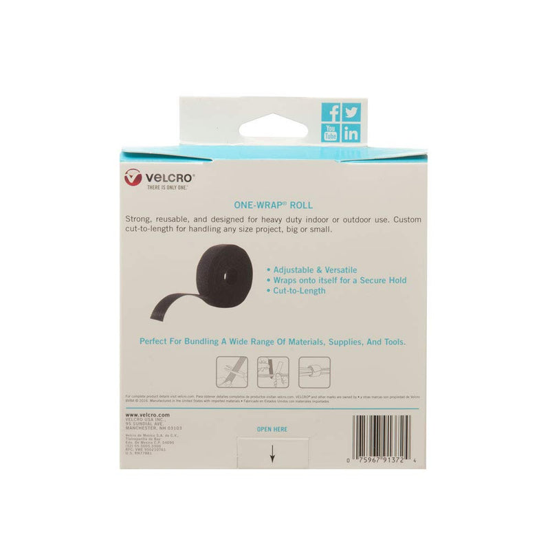 VELCRO Brand ONE-WRAP Roll Black | 30 Ft x 1-1/2 In | Reusable Self-Gripping Hook and Loop Tape | Cut Straps to Bundle Tie Materials and Tools in Garage Shed or Worksite - NewNest Australia