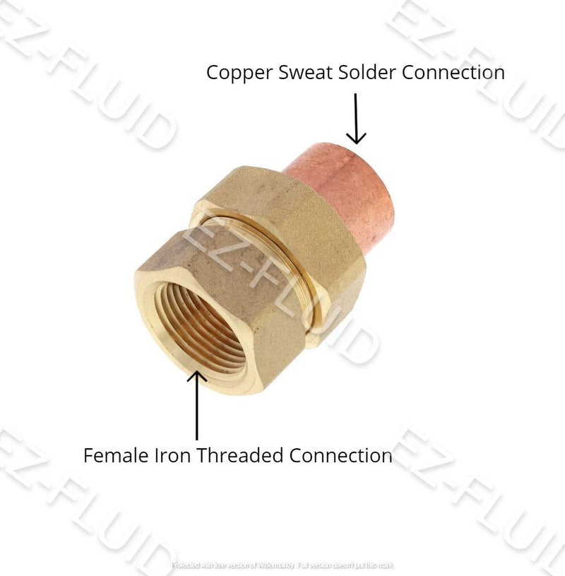 EZ-FLUID Plumbing 3/4" C X FIP LF Brass Copper Pipe Union C x Female Iron Threaded (Copper Sweat Sockets X FIP) Connection Copper Fitting,Straight (1 Pack) 1 3/4 Inch - NewNest Australia