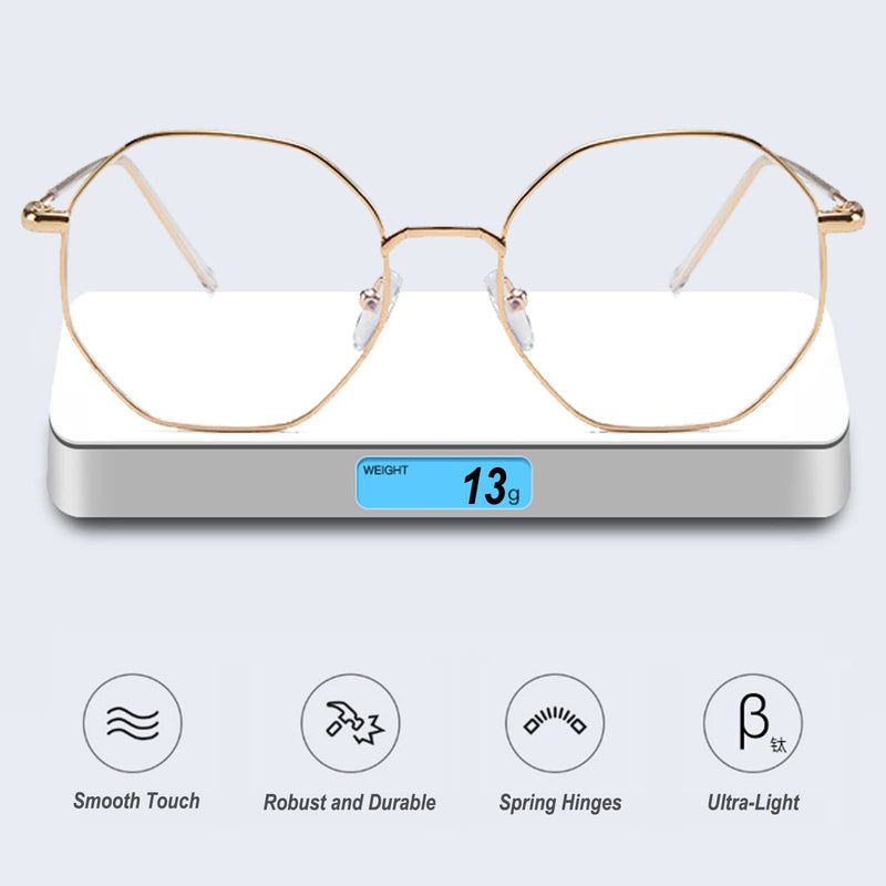 Voolga Classic retro blue light filter glasses, polygon glasses without strength for women and men, fashion fake glasses for anti blue light from computers with metal glasses legs gold - NewNest Australia