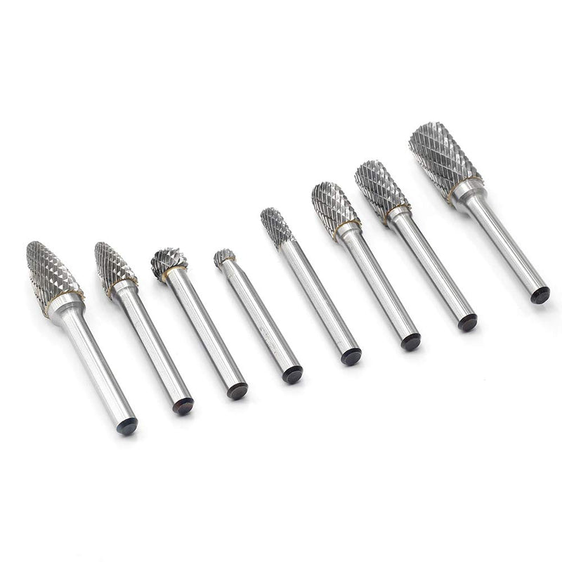 YUFUTOL Carbide Burr Set with 1/4''(6.35mm) Shank 8pcs Double Cut Solid Carbide Rotary Burr Set for Die Grinder Drill, Metal Wood Carving, Engraving,Polishing,Drilling - NewNest Australia