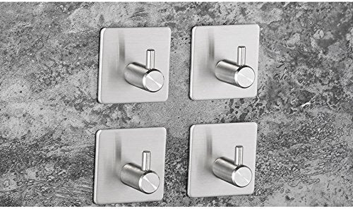 NewNest Australia - Set of 8 NUZAMAS Self Adhesive Hooks, 304 Stainless Steel Adhesive Wall Hanger for Kitchen, Bathrooms, Bedroom, Office, Closet Organiser, Square 