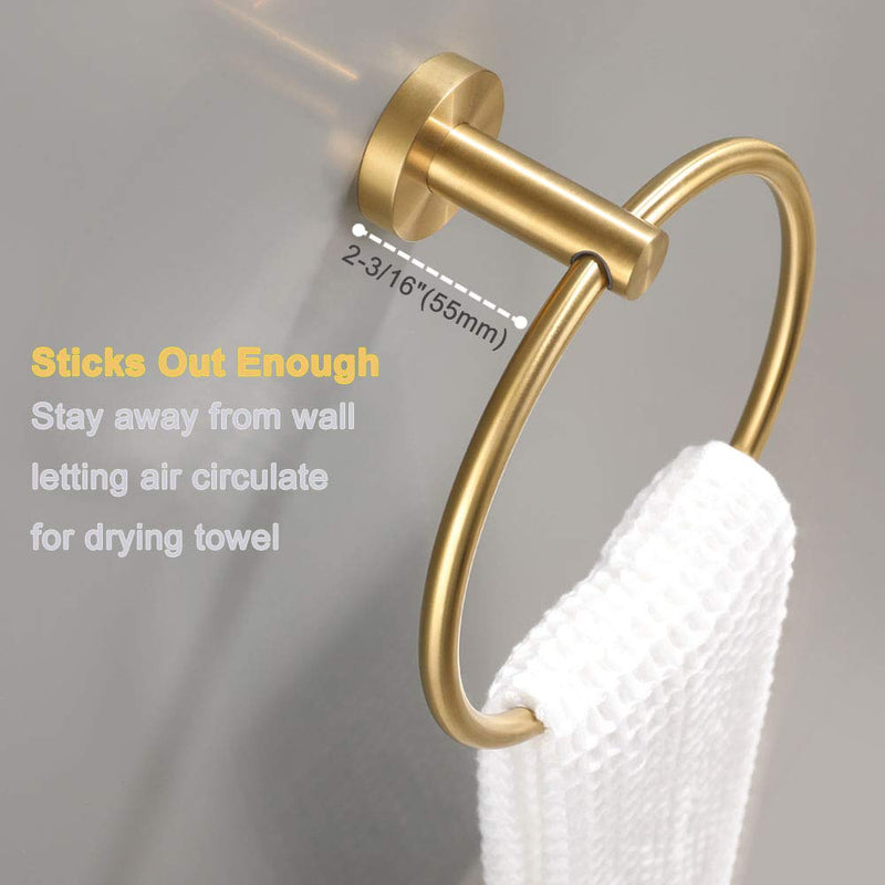 Hand Towel Ring Brushed Gold, APLusee SUS 304 Stainless Steel Round Towel Holder for Contemporary Bathroom Toilet Kitchen Storage, Wall Mounted - NewNest Australia