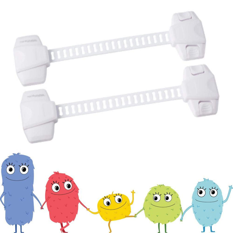 Toddleroo by North States Adjustable Strap Locks | Multifunctional Safety Locks That Work on refrigerators, cabinets, dishwashers, and Other appliances | Baby proofing with Confidence (2-Pack, White) - NewNest Australia