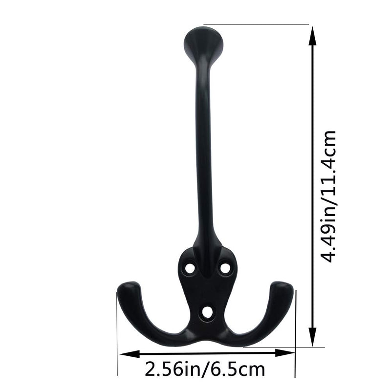 NewNest Australia - 5Pcs Three Prongs Coat Hooks Hearware Heavy Duty Hooks for Hanging Coat Wall Mounted No Rusty Hooks with 15 Screws for Keys, Towel, Bags, Scarf, Hat, Cup Black 