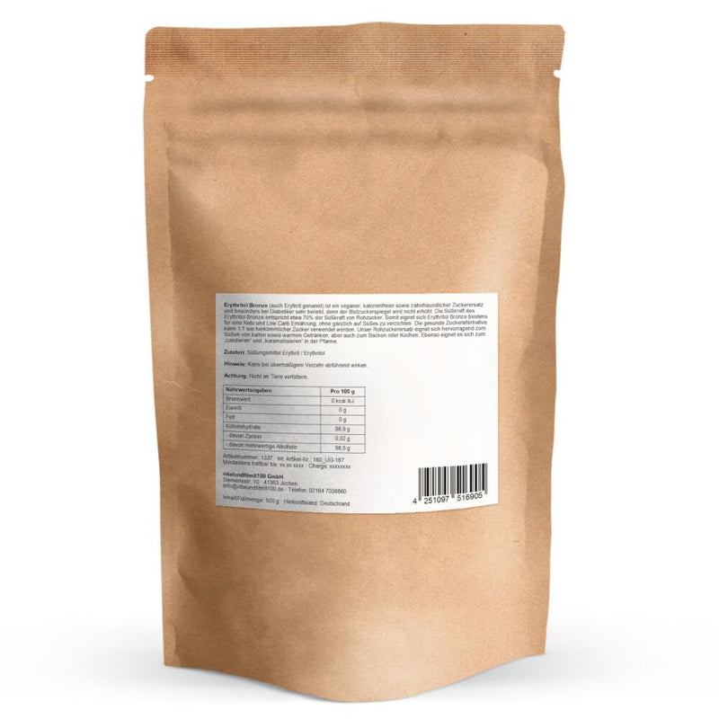 Erythritol Bronze 500 G - Cane Sugar Substitute - Premium Erythritol - No Calories - No Influence On Blood Sugar Levels - Suitable For Diabetics - Tooth-Friendly - Natural Sugar Alternative - Vegan - NewNest Australia