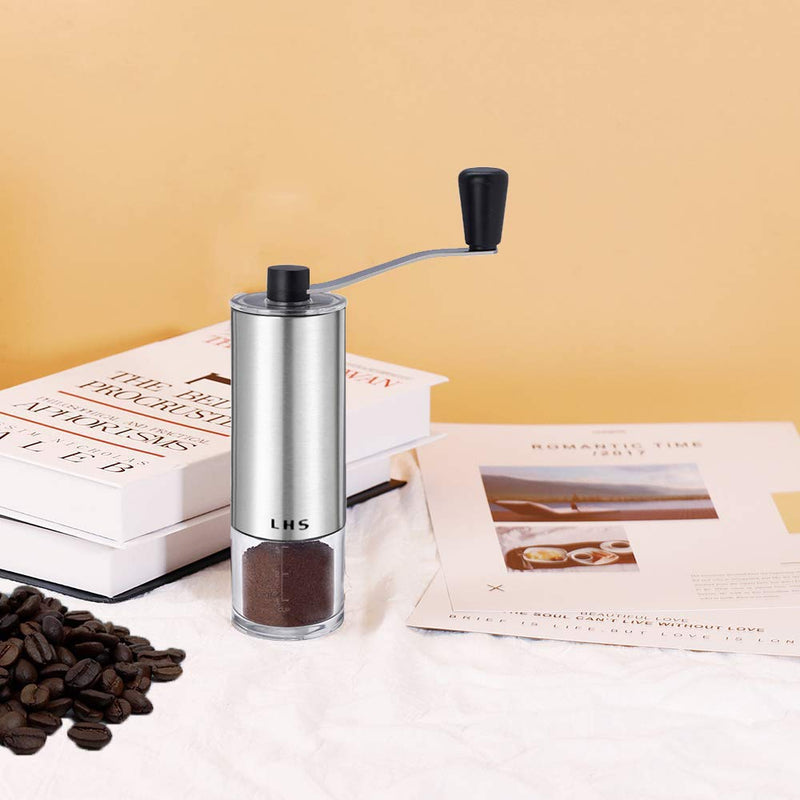 NewNest Australia - Manual Coffee Grinder with Adjustable Ceramic Conical Burr Brushed Stainless Steel Hand Crank Mill for Drip Coffee, Espresso, French Press, Turkish Brew 