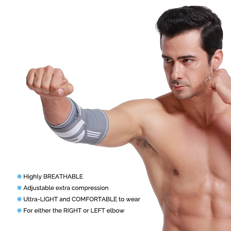 Neotech Care Elbow Brace Support Sleeve - Elastic & Breathable Fabric - Adjustable Compression Strap/Band - For Men, Women, Right or Left Arm - Gray Colour (Size M, 1 Unit) - NewNest Australia