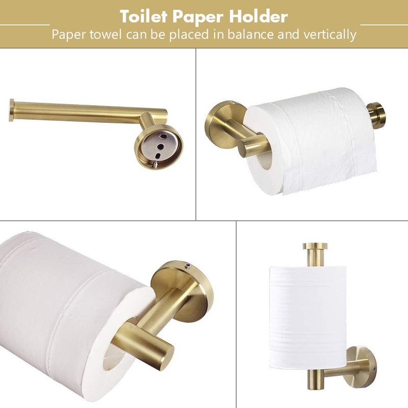 TocTen Toilet Paper Holder-Toilet Paper Roll Holder Wall Mounted for Bathroom with 2 Razor Holders, Thicken Stainless Steel Drilling Tissue Paper Dispenser for Toilet, Kitchen Office (Brushed Gold) Brushed Gold - NewNest Australia