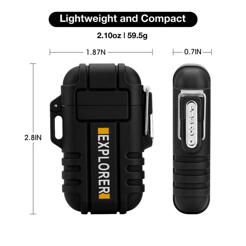 Waterproof Lighter Outdoor Windproof Lighter Dual Arc Lighter Electric Lighters USB Rechargeable-Flameless-Plasma Cool Lighters for Camping,Hiking,Adventure,Survival Tactical Gear (Black) Black - NewNest Australia