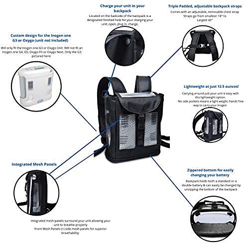 O2TOTES Ultra Lightweight Backpack For Inogen One G3 Unit (Patented Design) (black) - NewNest Australia