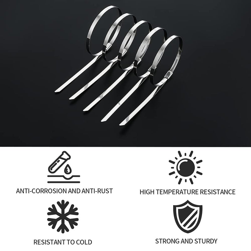 Metal Zip Ties 11.8 inch 100pcs 304Stainless steel Heavy duty Multi-purpose Self-locking Cable Ties Suitable for in machinery, vehicles, farms, pipes, roofs,cables, as well as Outdoor binding - NewNest Australia